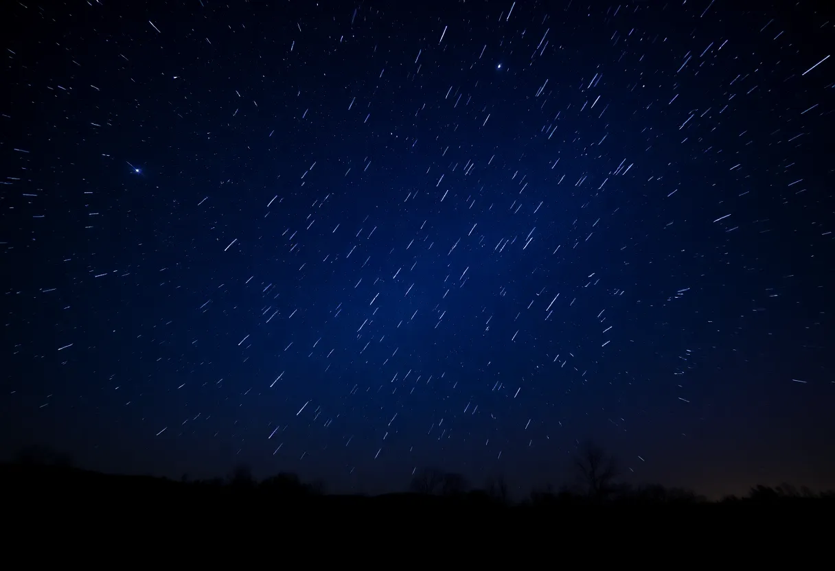 Night sky with meteors from the Orionid meteor shower.
