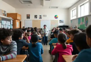 Overcrowded classroom with students at JCPS middle school
