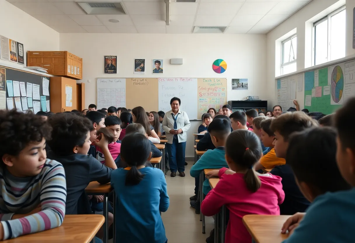 Overcrowded classroom with students at JCPS middle school