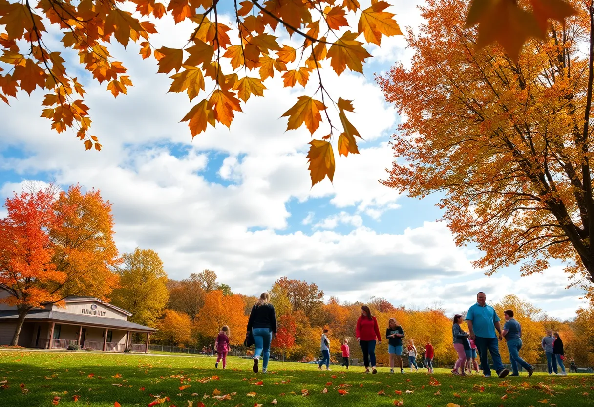 Families enjoying mild weather in Poplar Level, Louisville with fall colors