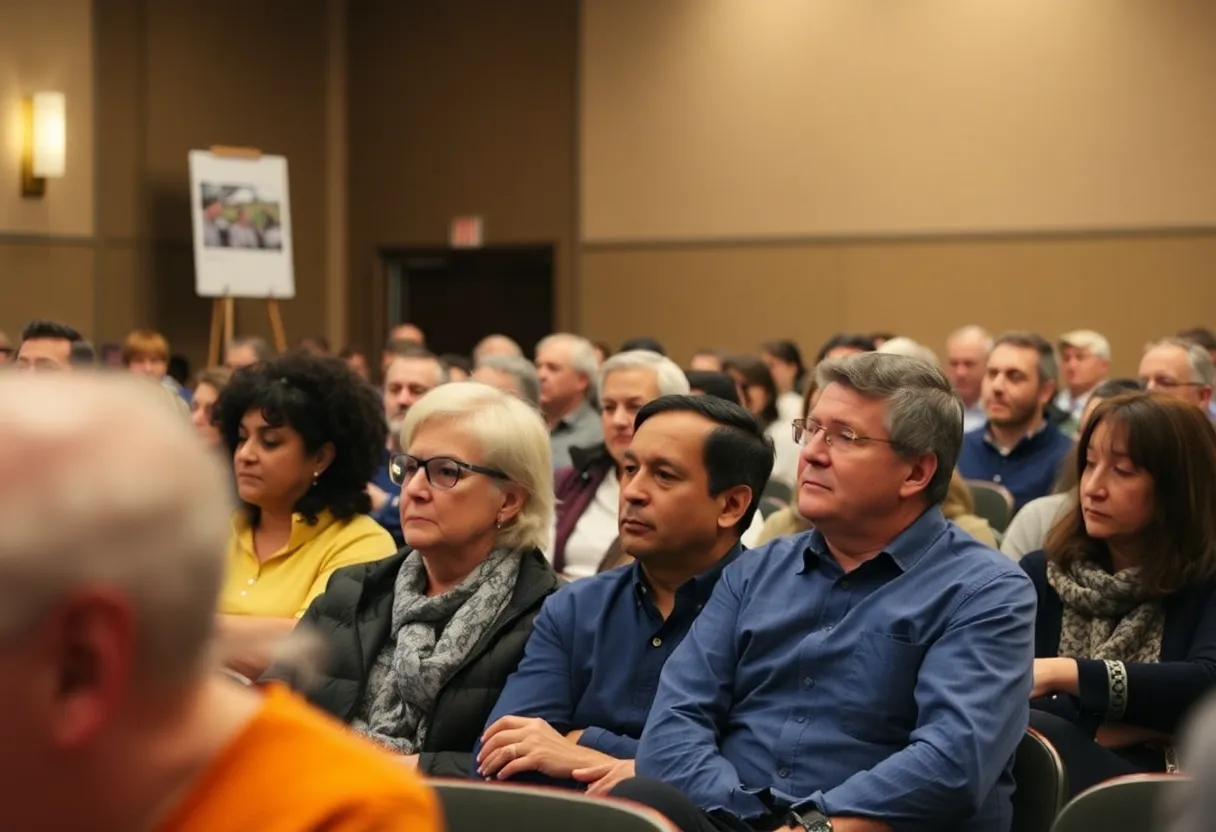 Residents voicing concerns at a public hearing about housing assistance in Louisville
