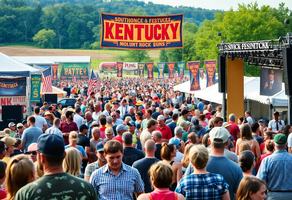 Crowd enjoying the Railbird Festival in Louisville with a stage in the background