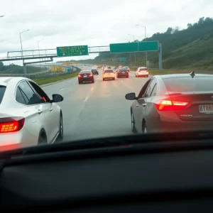 Highway scene of aggressive driving behavior