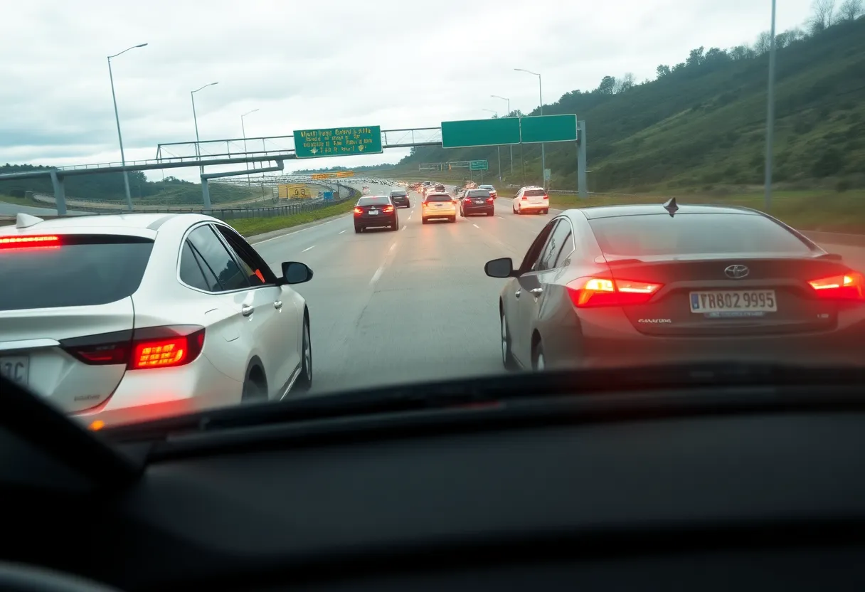 Highway scene of aggressive driving behavior