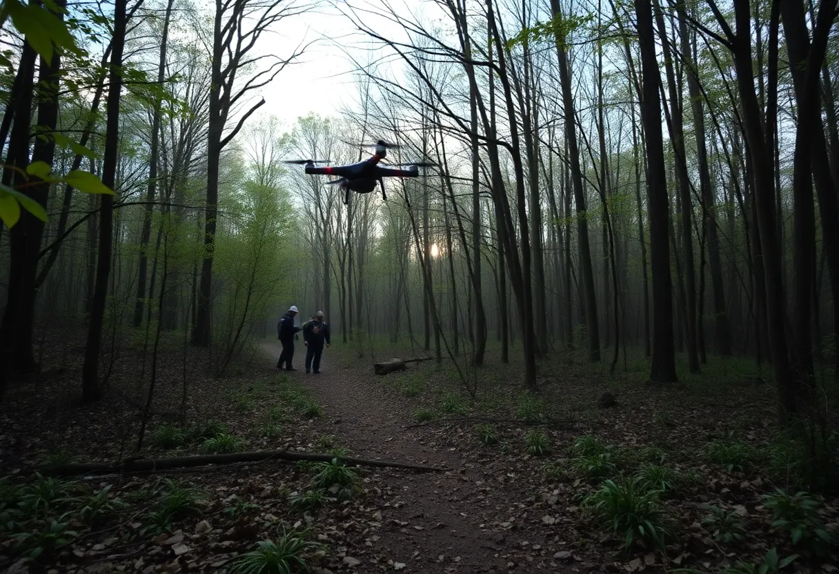 Drones and search teams in Pope Lick Park searching for a missing hiker.