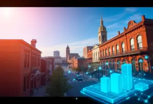 Representation of fintech and blockchain innovations in Louisville.