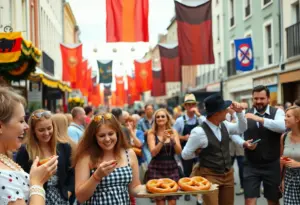 Crowd enjoying German food and live music at Steins on Main Festival