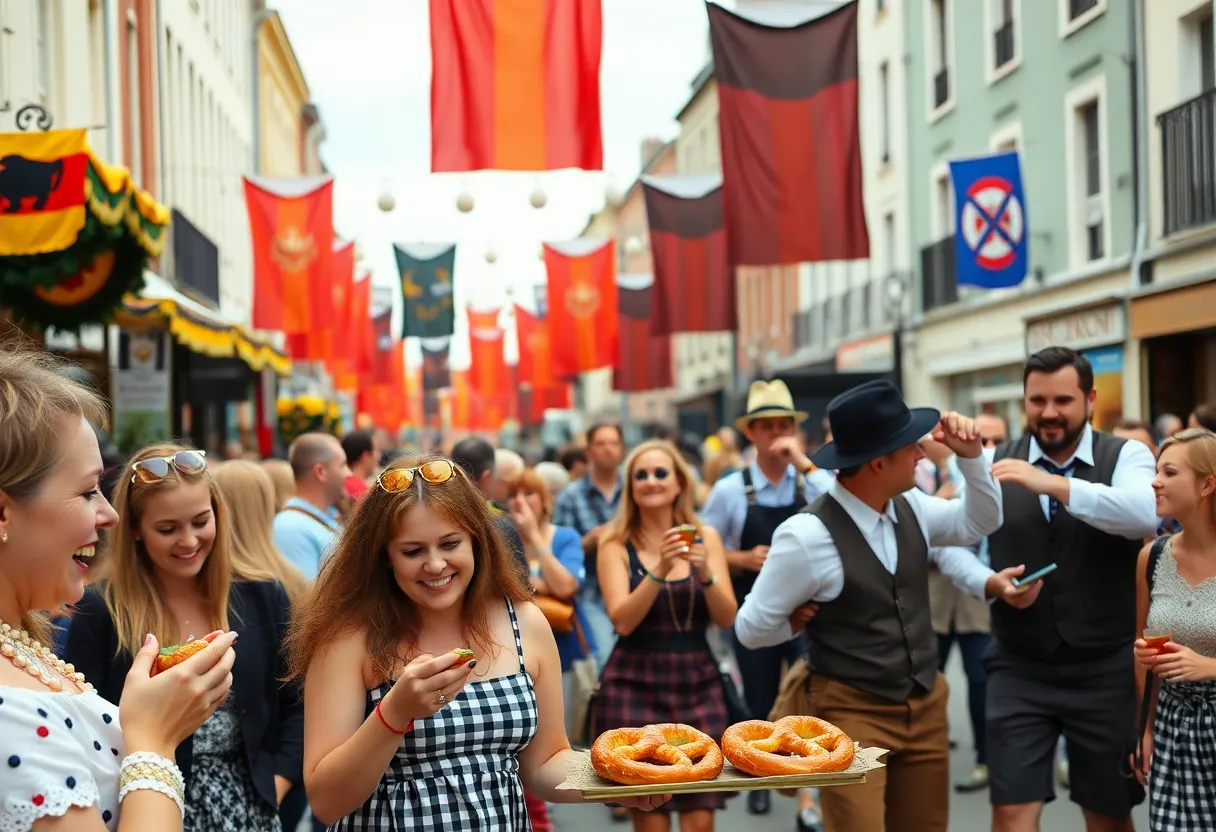 Crowd enjoying German food and live music at Steins on Main Festival