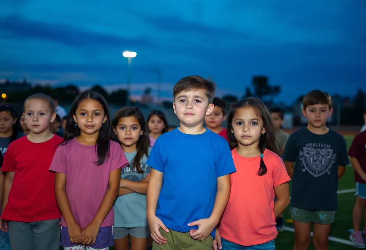 Students expressing disappointment on a sports field due to the suspension of sports activities at Fort Knox schools.