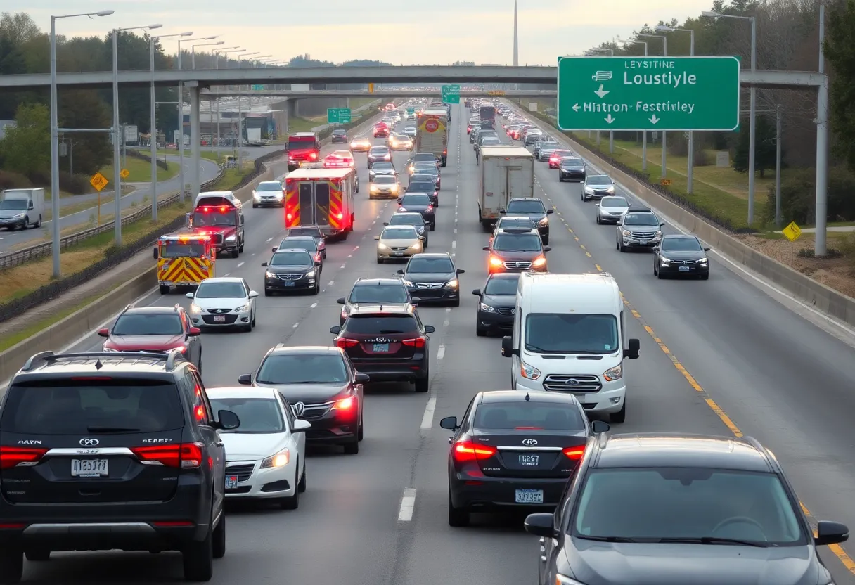 Traffic congestion on I-264 East in Louisville after a multi-vehicle crash
