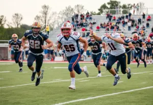 Trinity High School football team in action during a game.