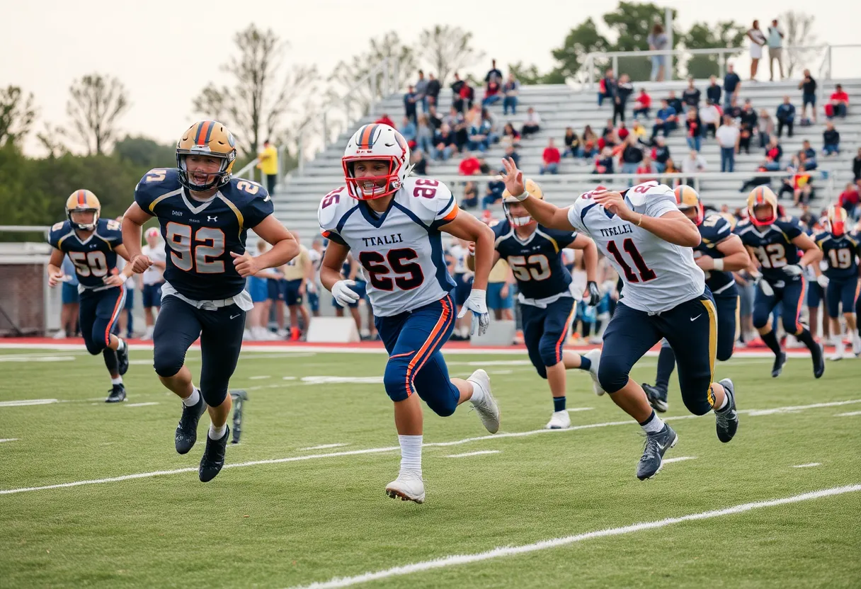 Trinity High School football team in action during a game.