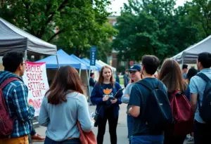 Students discussing during protest encampment at the University of Louisville