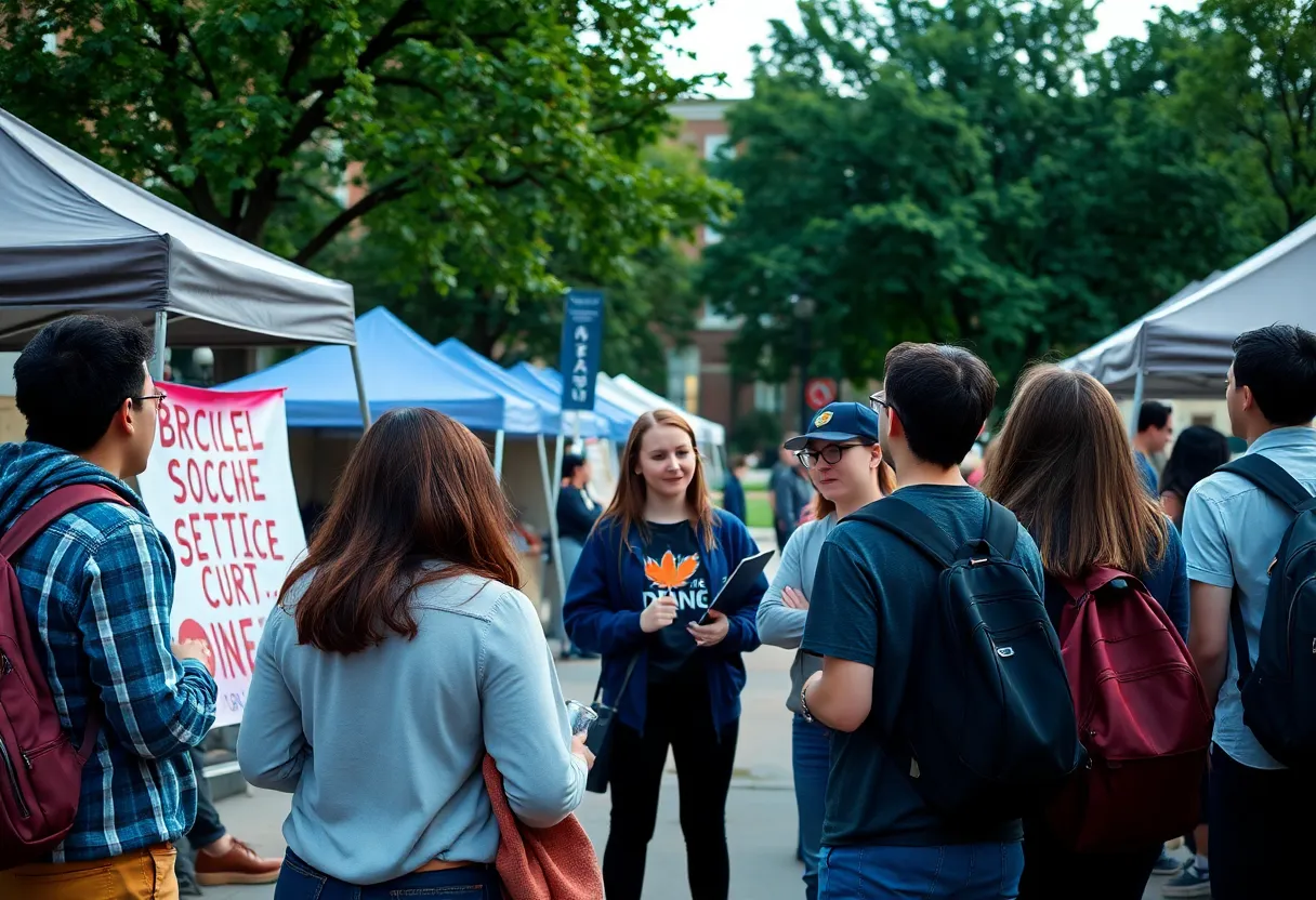 Students discussing during protest encampment at the University of Louisville