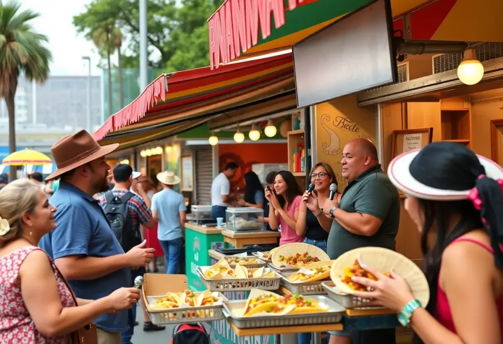 Attendees enjoying gourmet tacos at the Ultimate Taco Festival in Louisville, KY.