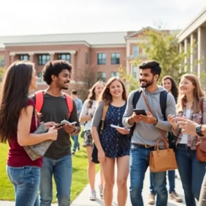 Students on the University of Kentucky campus discussing and engaging in activities.