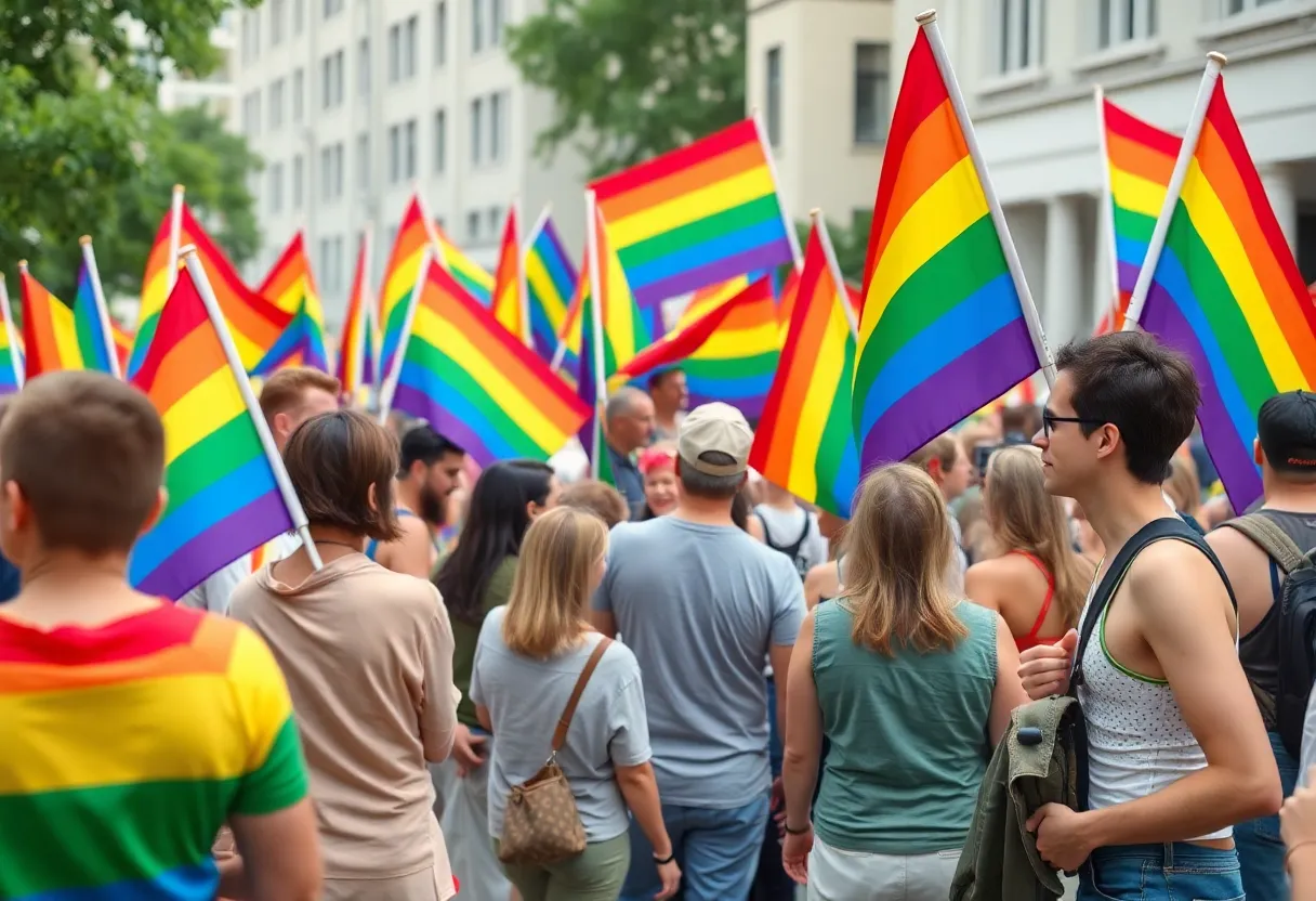 Participants at the University of Louisville pride event celebrating LGBTQ+ inclusion.