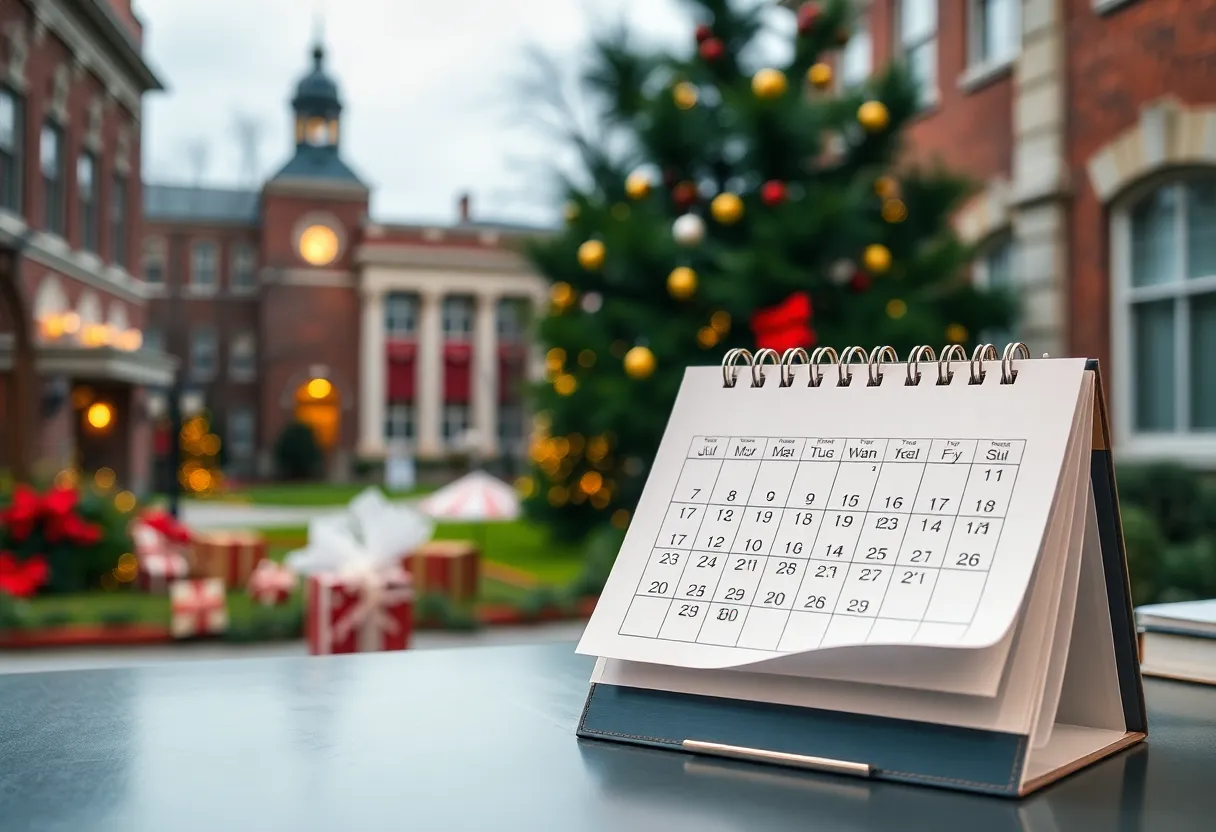 2025 Academic Calendar of University of Louisville displayed on a desk