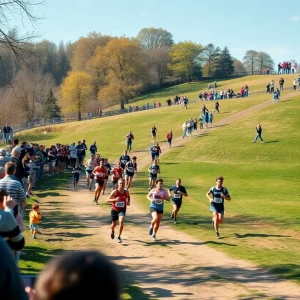 Runners competing in a cross country race at Iroquois Park