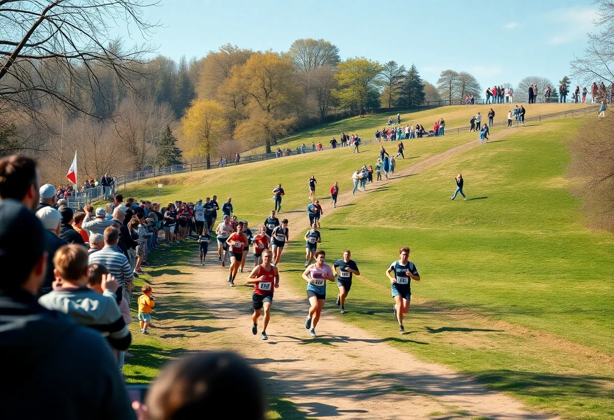 Runners competing in a cross country race at Iroquois Park