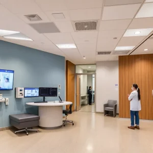 Rendering of the upcoming UofL Health outpatient clinic in Louisville with a focus on modern healthcare features.