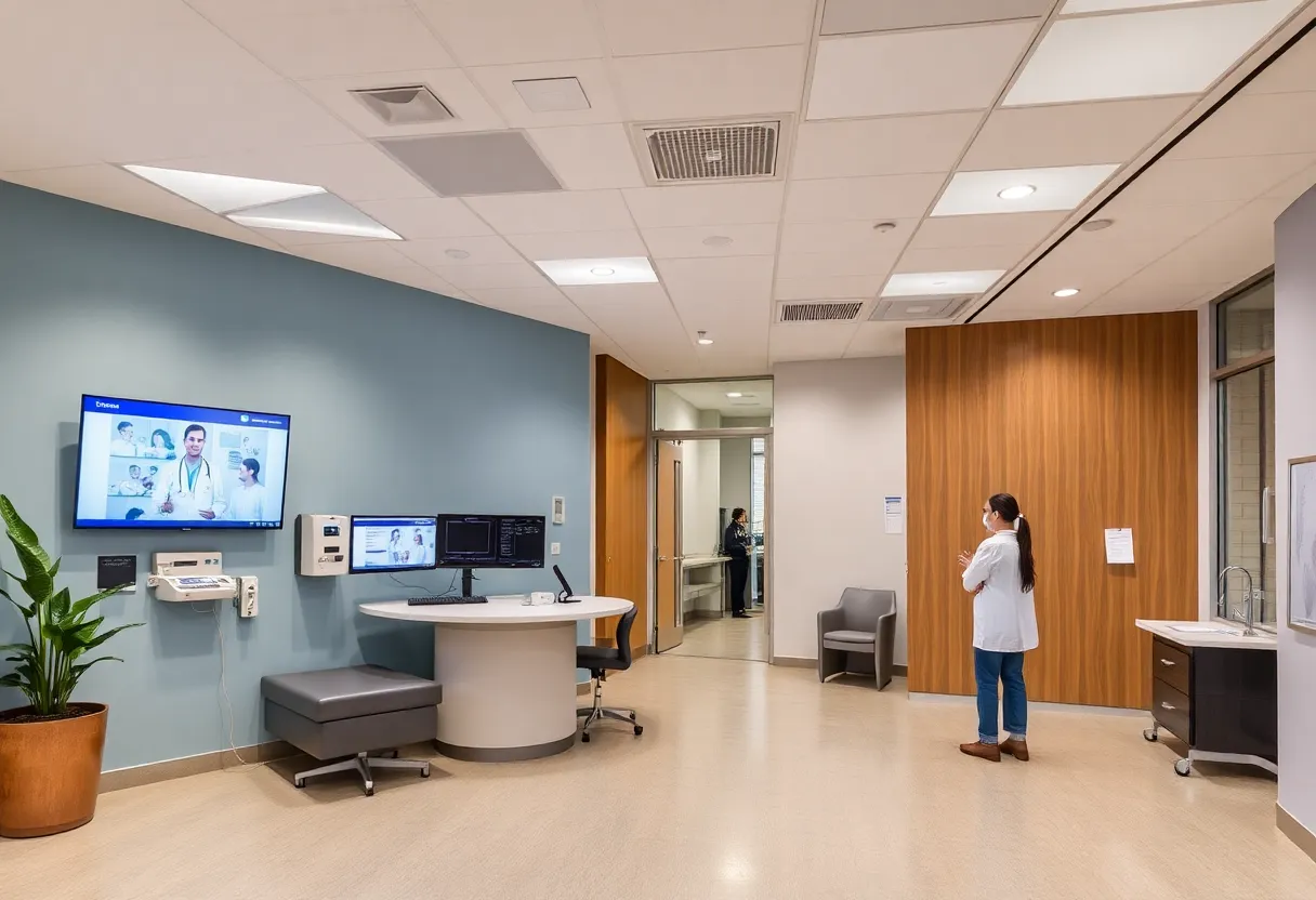 Rendering of the upcoming UofL Health outpatient clinic in Louisville with a focus on modern healthcare features.