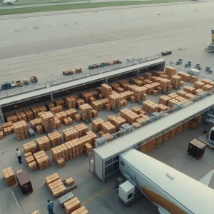 Aerial view of UPS sorting hub