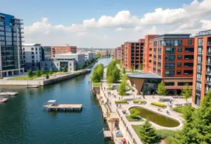Mixed-use development along the Ohio River in Louisville.