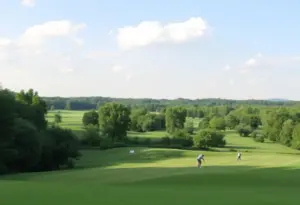 Scenic view of Valhalla Golf Club with golfers in action