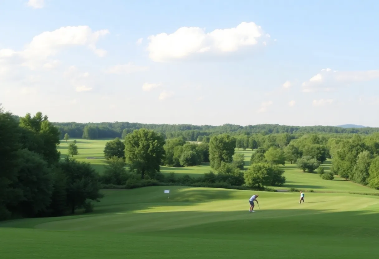 Scenic view of Valhalla Golf Club with golfers in action