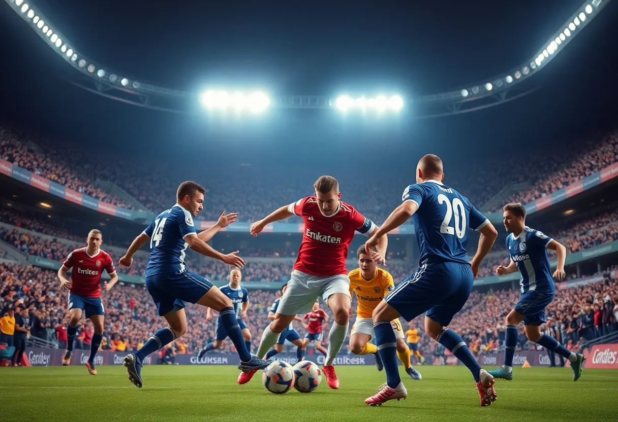 Football players competing in an overtime game