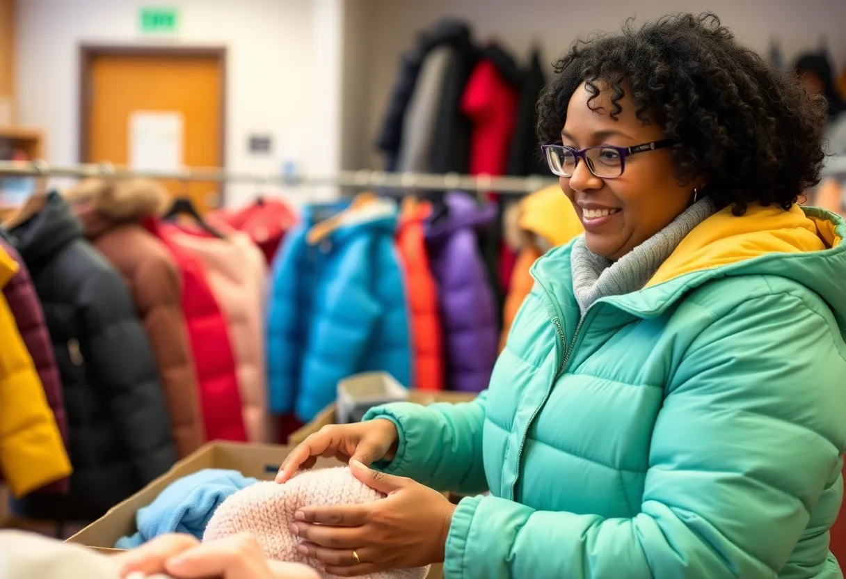 Volunteers sorting coats for the Coat-A-Kid program in Louisville
