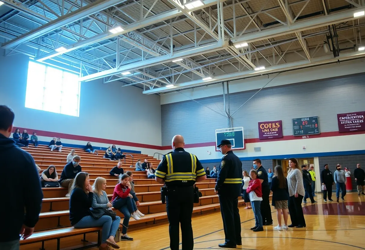 Emergency response team attending to students after bleacher collapse at Waggener High School