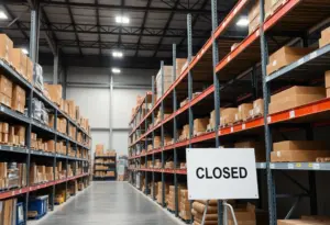 Closed warehouse affecting the supply chain industry.
