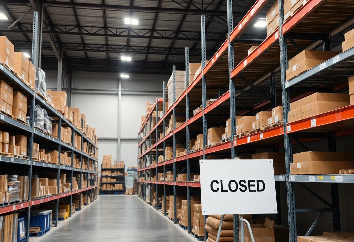 Closed warehouse affecting the supply chain industry.