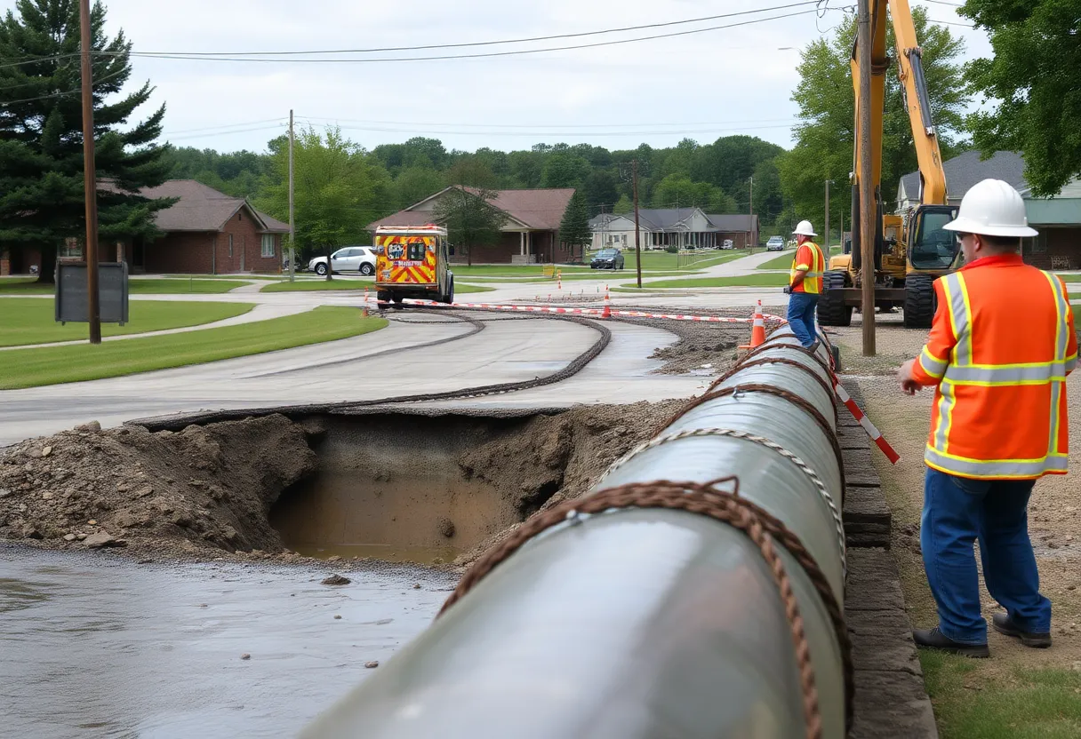 Repair crews working on a broken water main in Taylorsville, Kentucky.