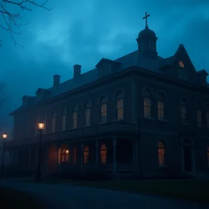 Waverly Hills Sanatorium at twilight, evoking a spooky atmosphere for Halloween ghost tours.