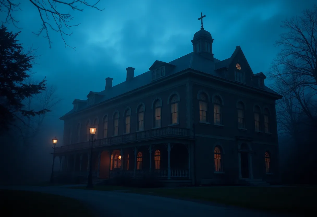 Waverly Hills Sanatorium at twilight, evoking a spooky atmosphere for Halloween ghost tours.