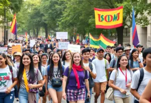 WKU students participating in a vibrant Homecoming parade