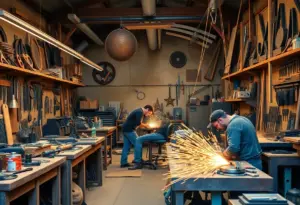 Artisans working in a metalworking studio in Louisville