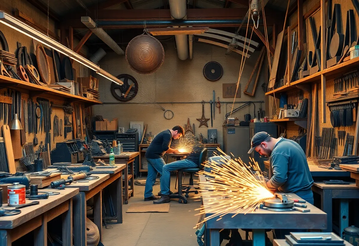 Artisans working in a metalworking studio in Louisville