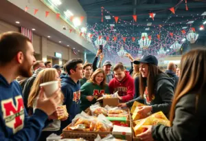 Community support and food donation event for university students.