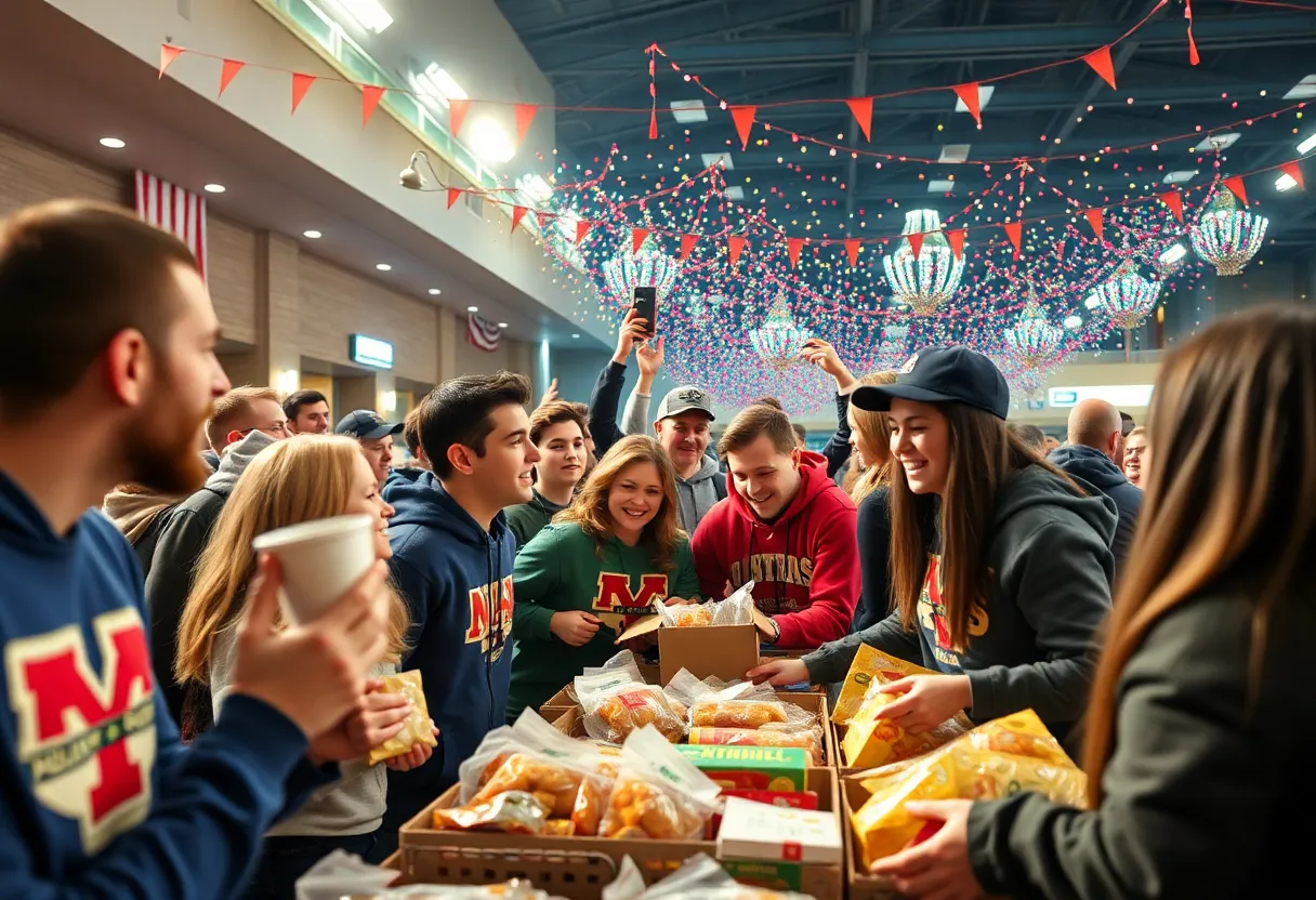 Community support and food donation event for university students.