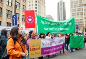 Volunteers offering assistance at a community rally in Louisville