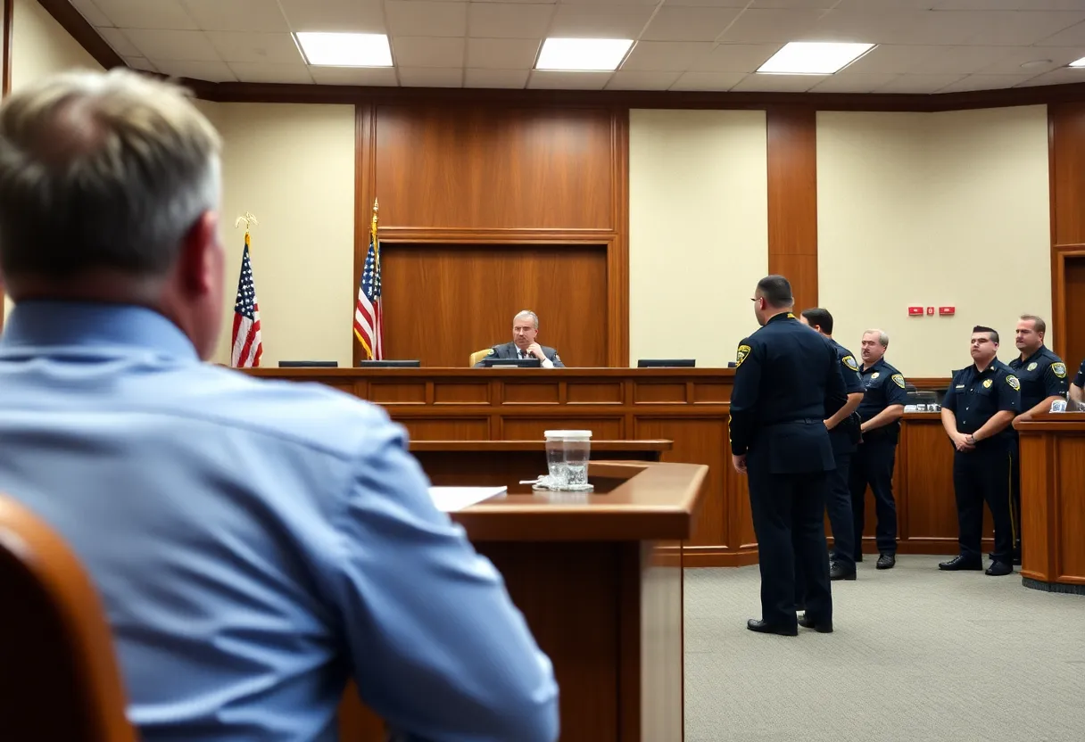 Courtroom scene during a sentencing for drug trafficking case.