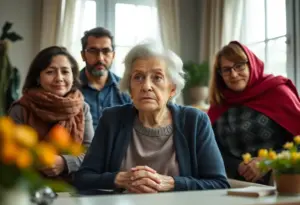 Elderly woman looking concerned about her home