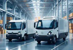 Autonomous electric trucks used by GE Appliances in logistics operations