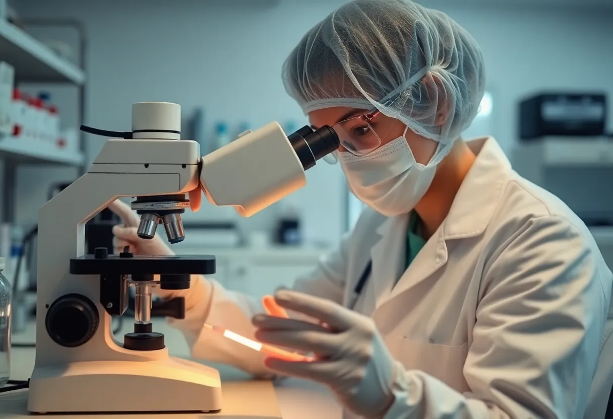 Healthcare professional analyzing flu test in Louisville