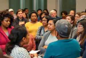 Community members at a forum discussing JCPS school closures