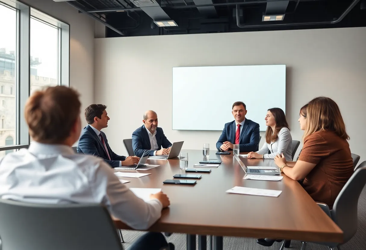 A conference room showing a leadership meeting in the Kentucky Lottery Corporation.